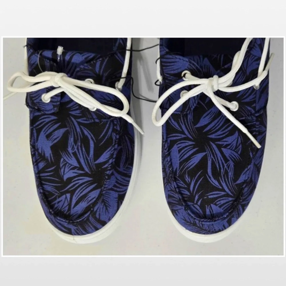 New Falls Creek Shoes Mens Size 13 Boat Black & Blue Leaf Casual Slides NWT
